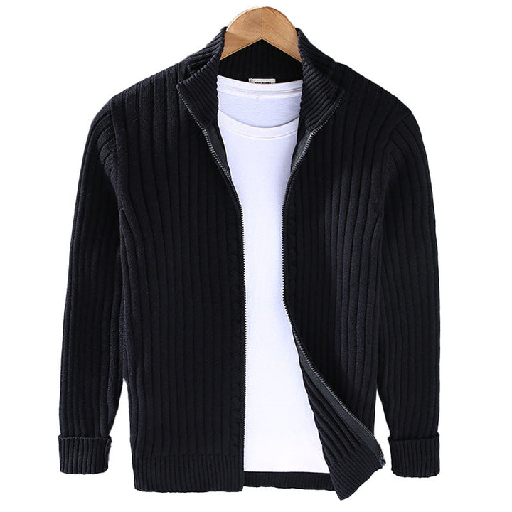 Veste cardigan en maille pour homme à fermeture éclair intégrale, col montant côtelé