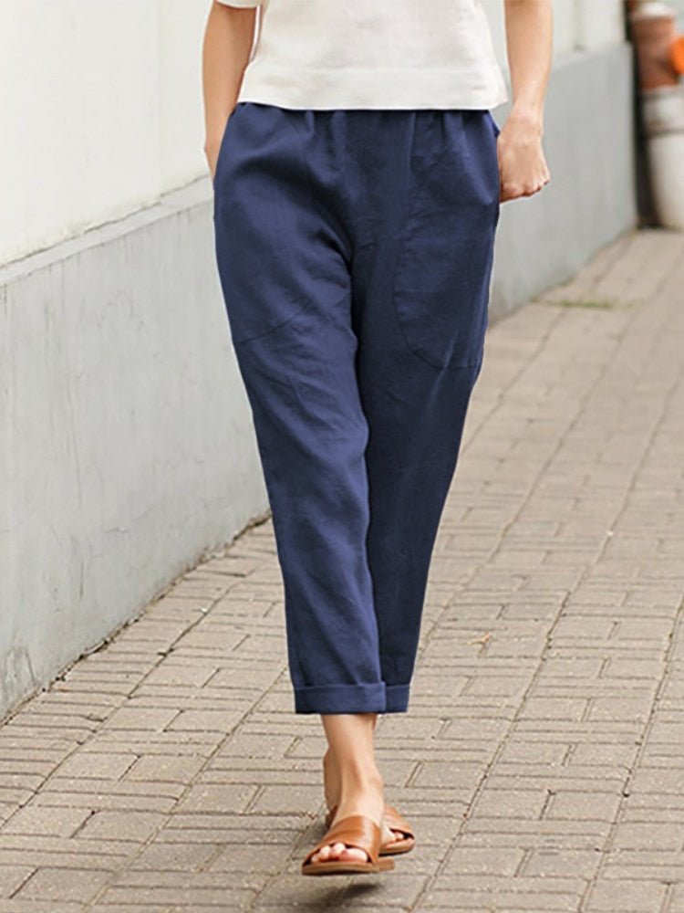 Cotton Linen Women's Casual Trousers Wide Leg Summer Pants