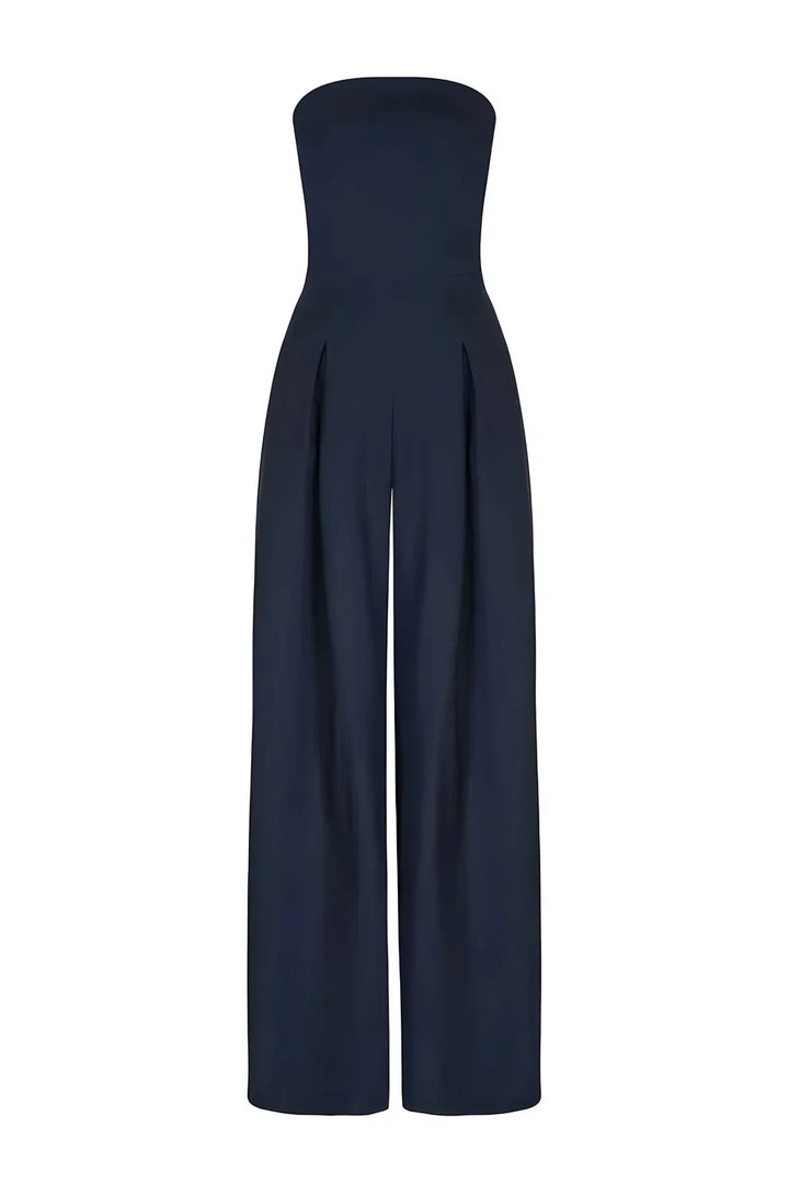 Women's Strapless Wide Leg Linen Jumpsuit with Pockets