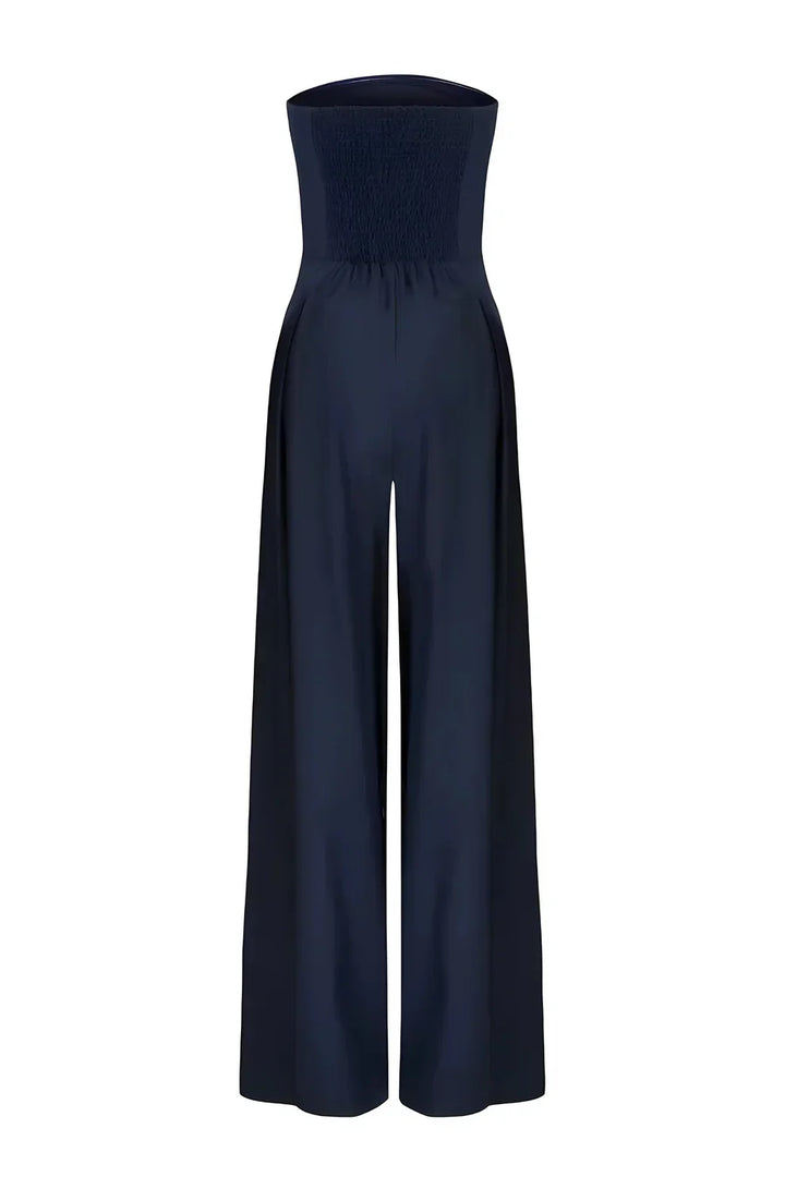 Women's Strapless Wide Leg Linen Jumpsuit with Pockets