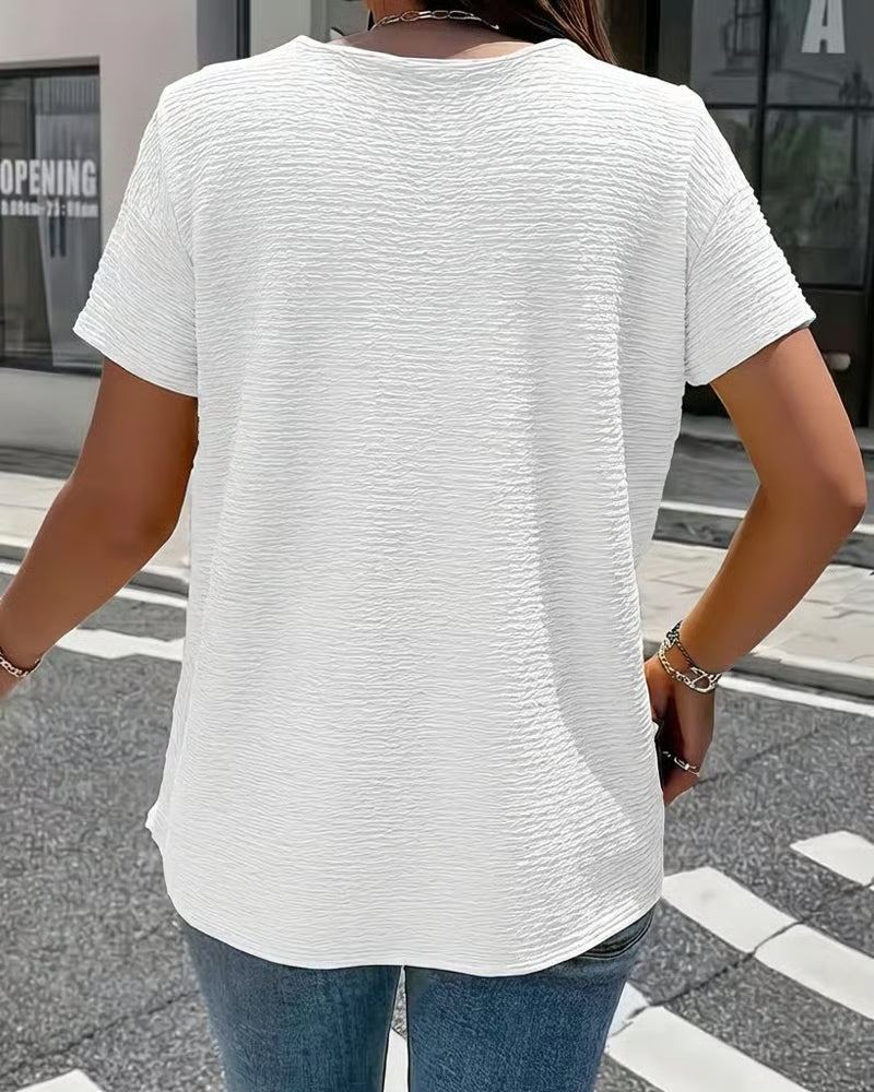 Women's Textured Linen Blend V-Neck Blouse