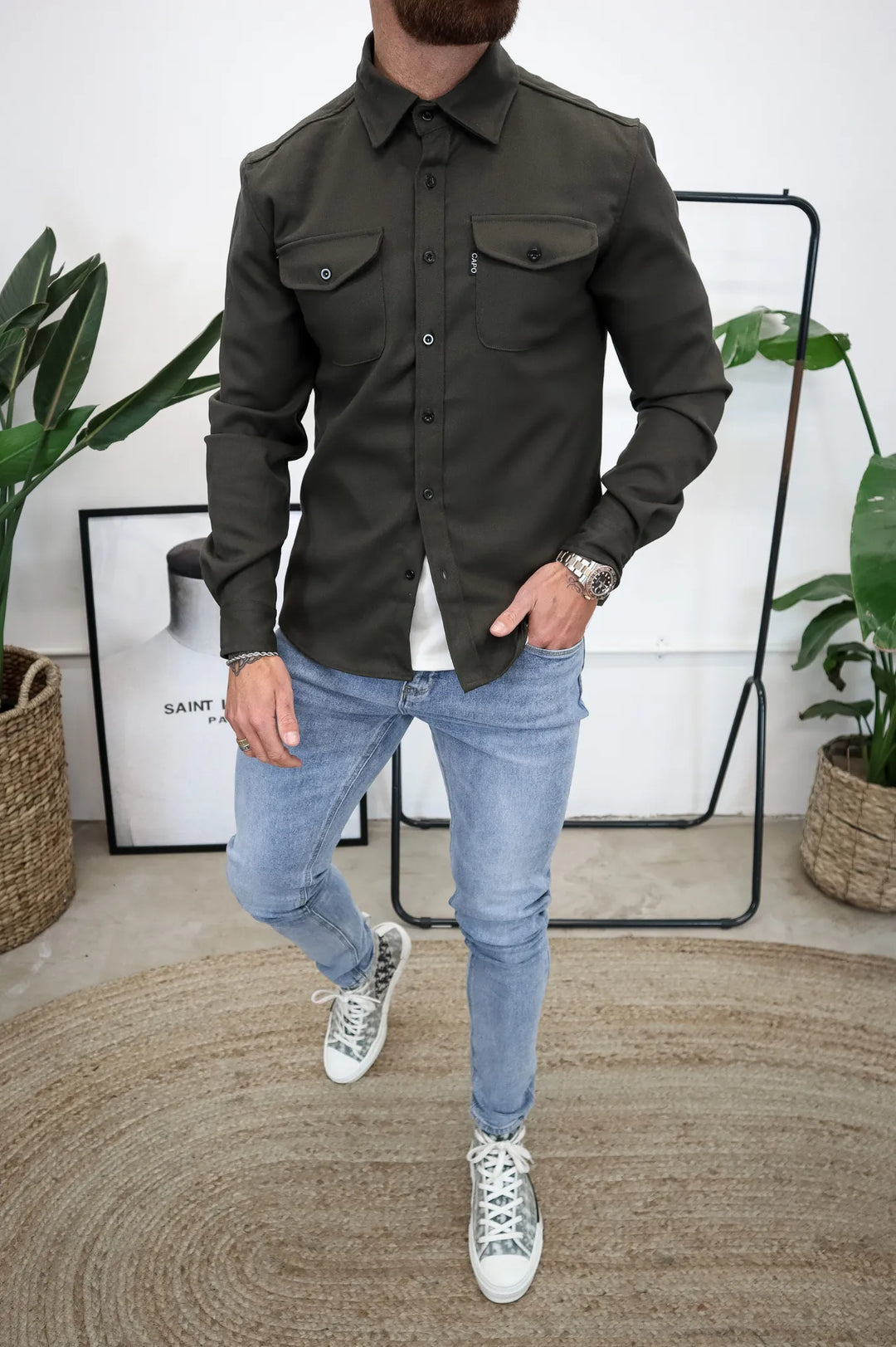 Men's Wool Blend Overshirt Heavyweight Flannel Jacket