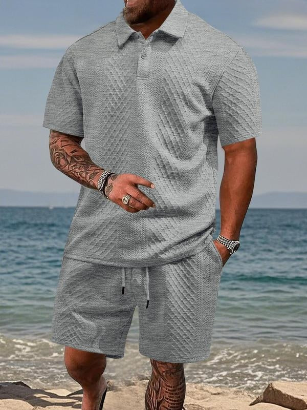 Men’s Knit Textured Polo & Shorts Co-Ord Set