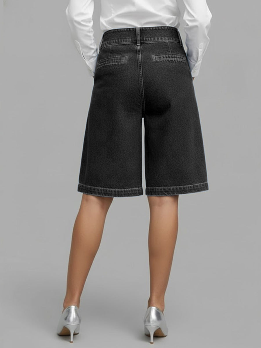 Women's Denim Shorts Wide Leg Asymmetric Skort Culottes