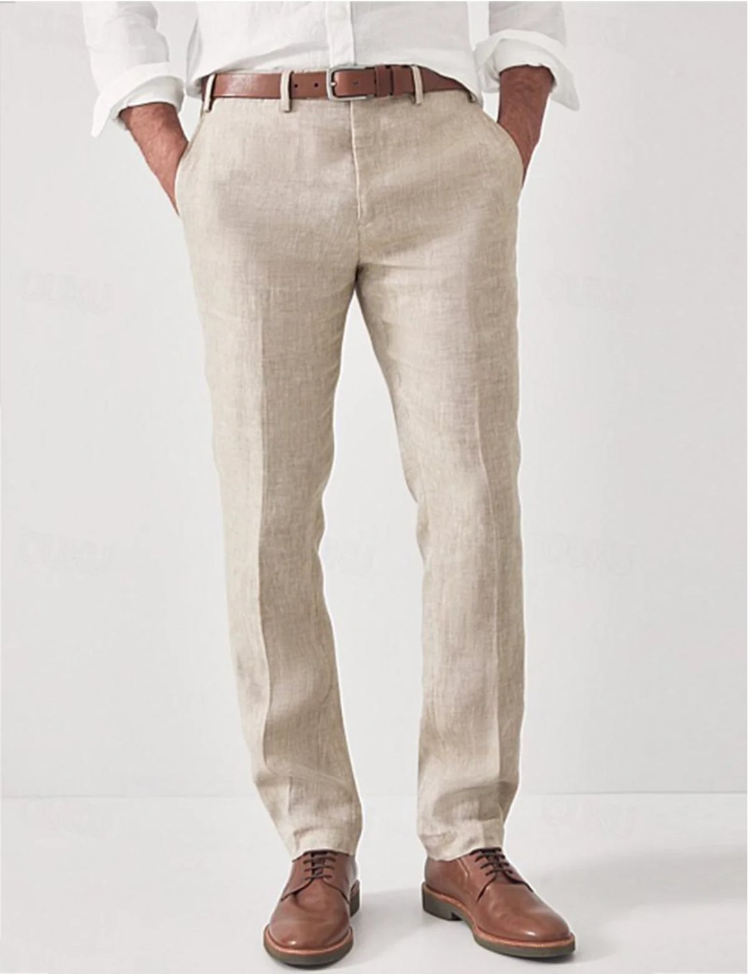 Men’s Slim Fit Linen Trousers Casual Business Pants