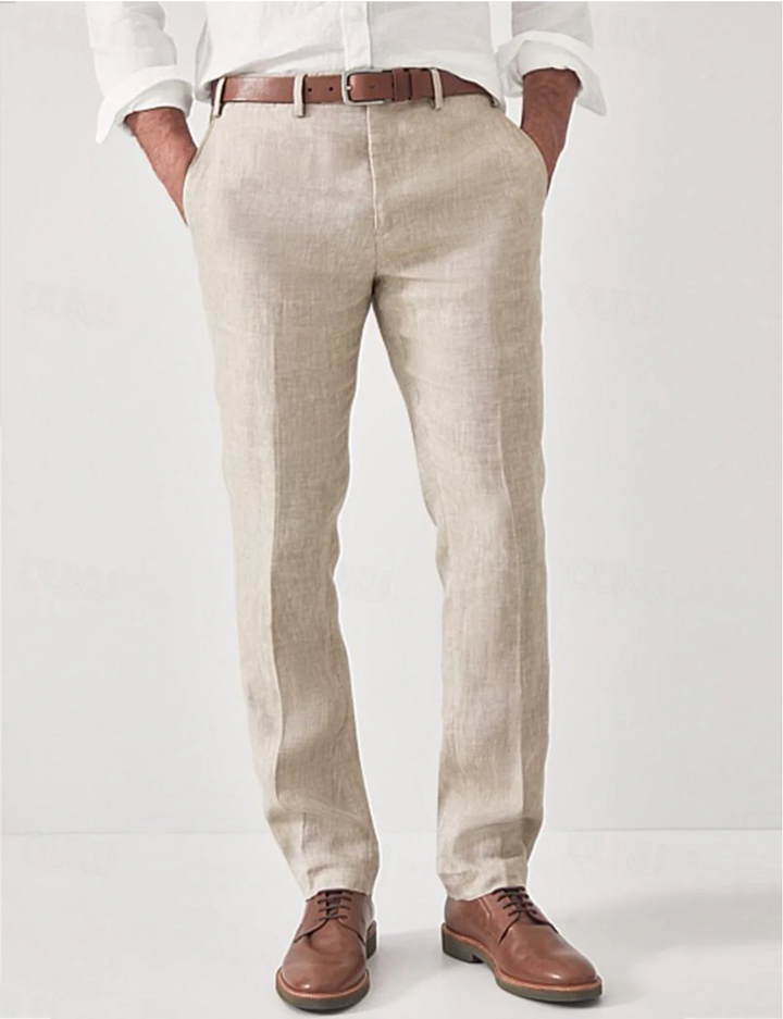 Men’s Slim Fit Linen Trousers Casual Business Pants
