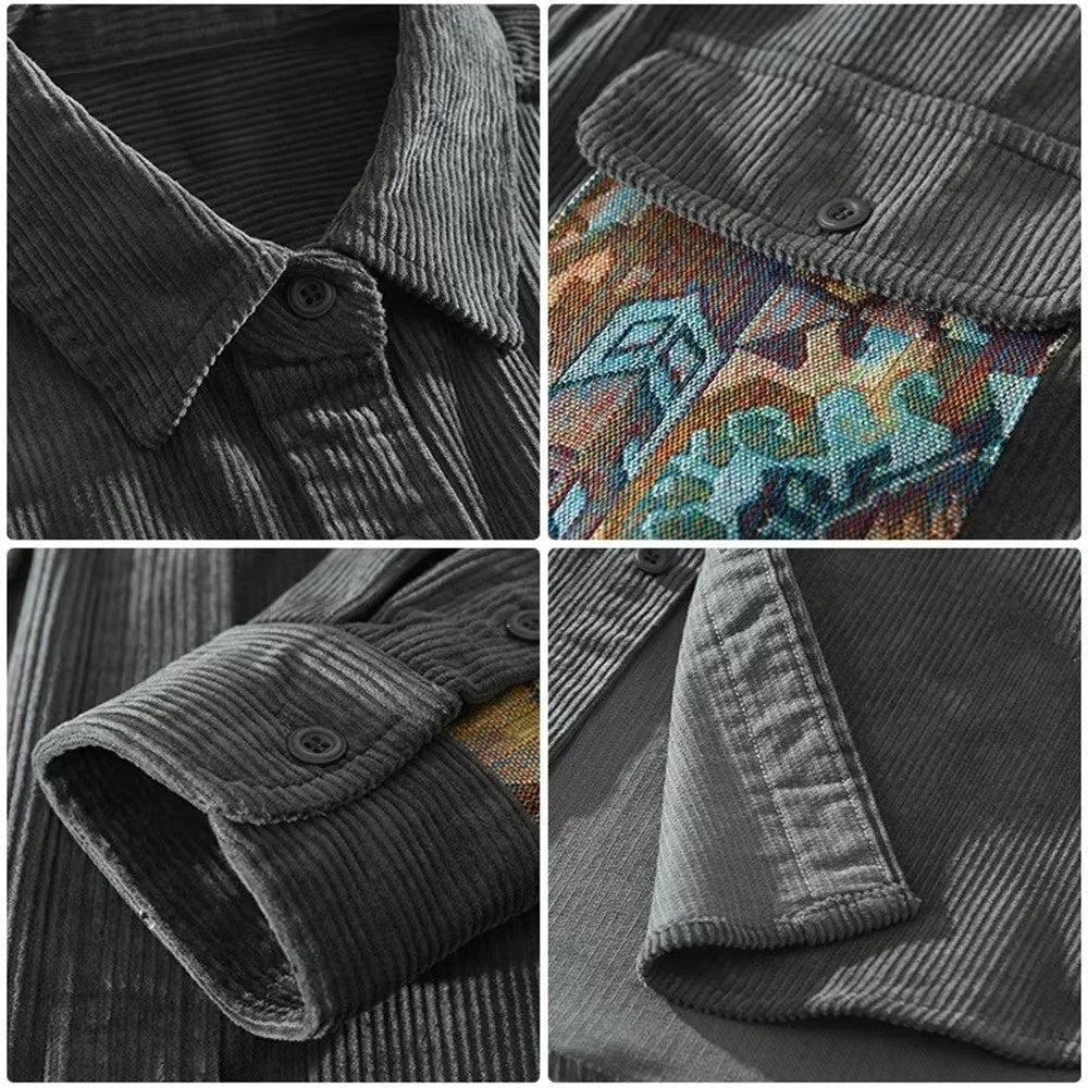 Men's Corduroy Patchwork Long-Sleeve Shacket