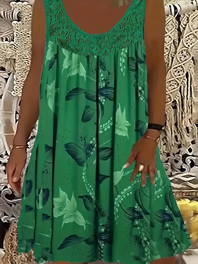 Women's Linen Sleeveless Casual Floral Print Beach Dress