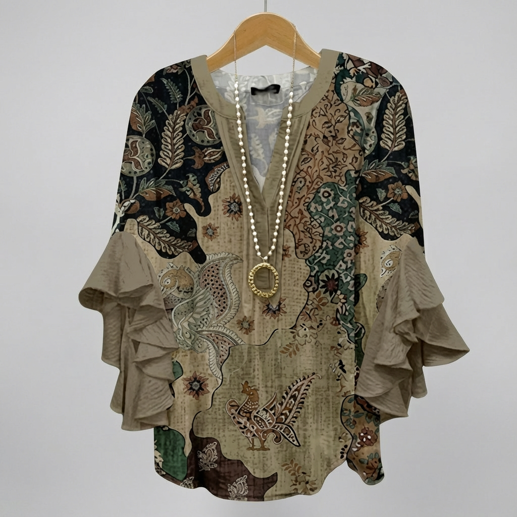 Women’s Linen Blend V-Neck Short-Sleeve Blouse