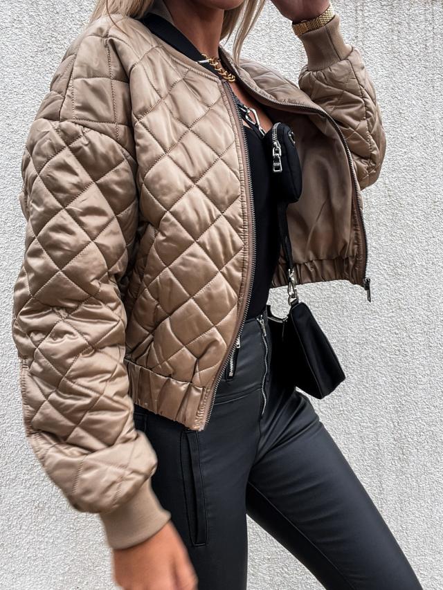 Women’s Fleece-Lined Quilted Puffer Bomber Jacket