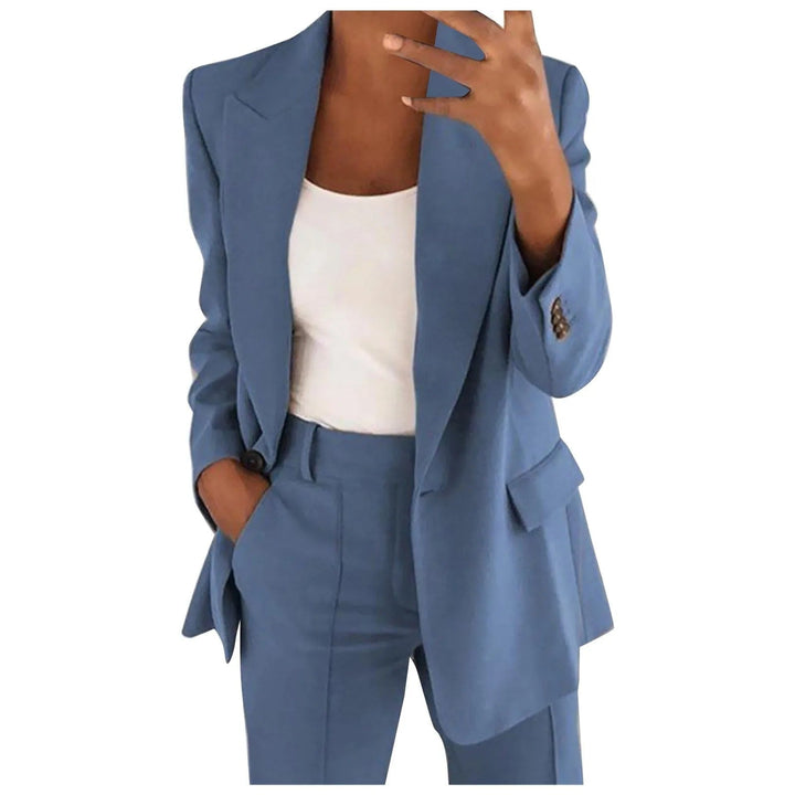 Women's Wool Blend Two Piece Tailored Blazer and Trouser Suit