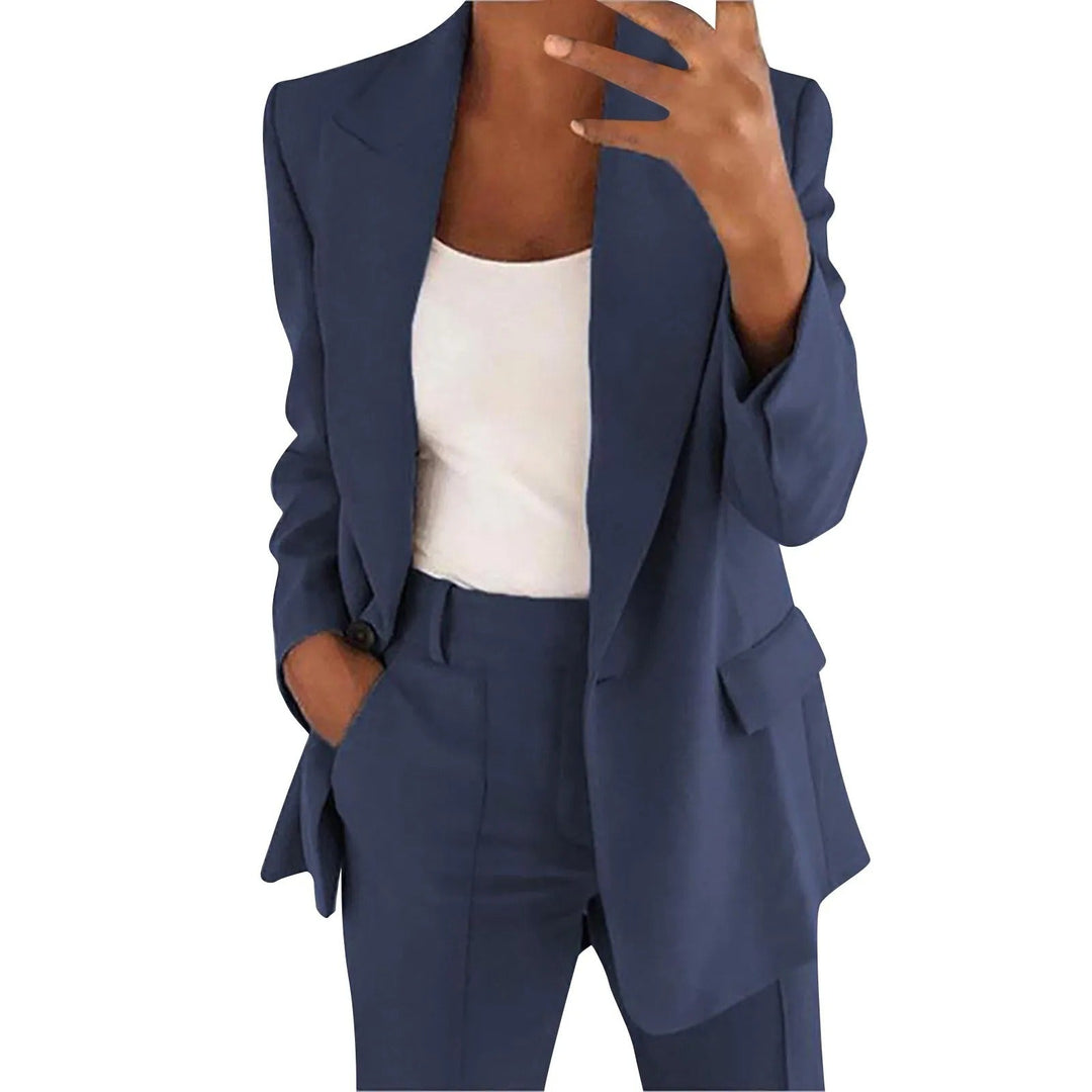 Women's Wool Blend Two Piece Tailored Blazer and Trouser Suit