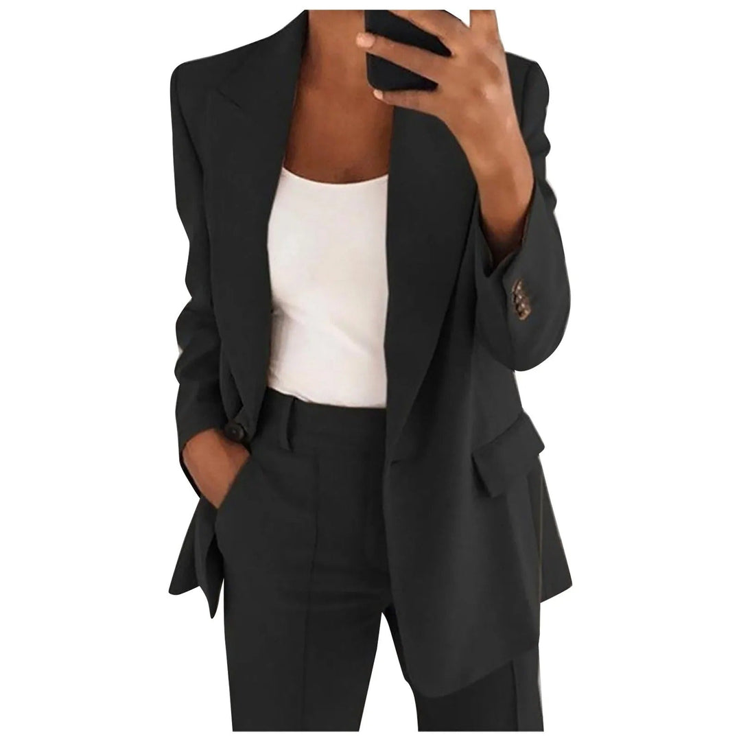 Women's Wool Blend Two Piece Tailored Blazer and Trouser Suit