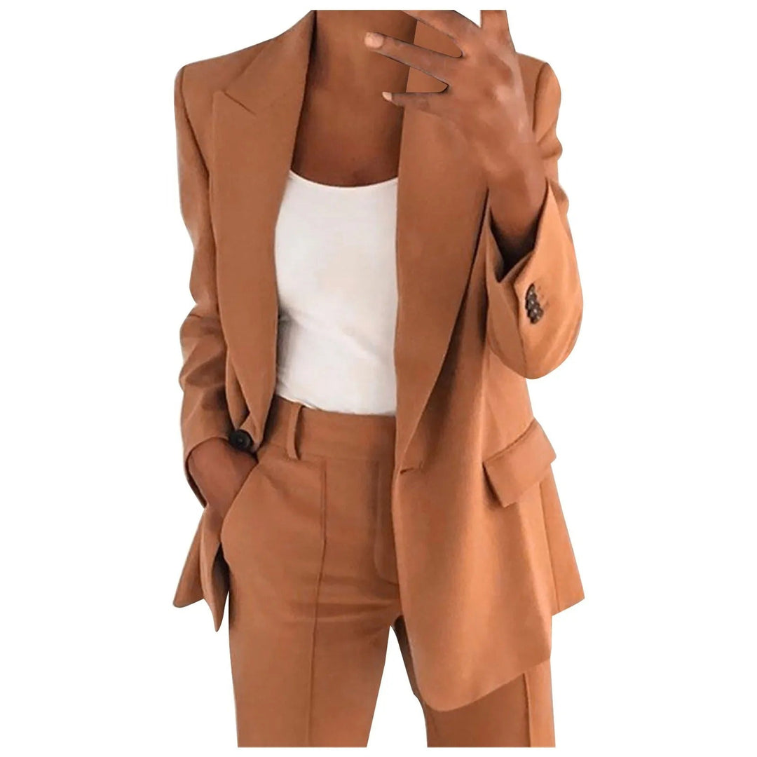 Women's Wool Blend Two Piece Tailored Blazer and Trouser Suit