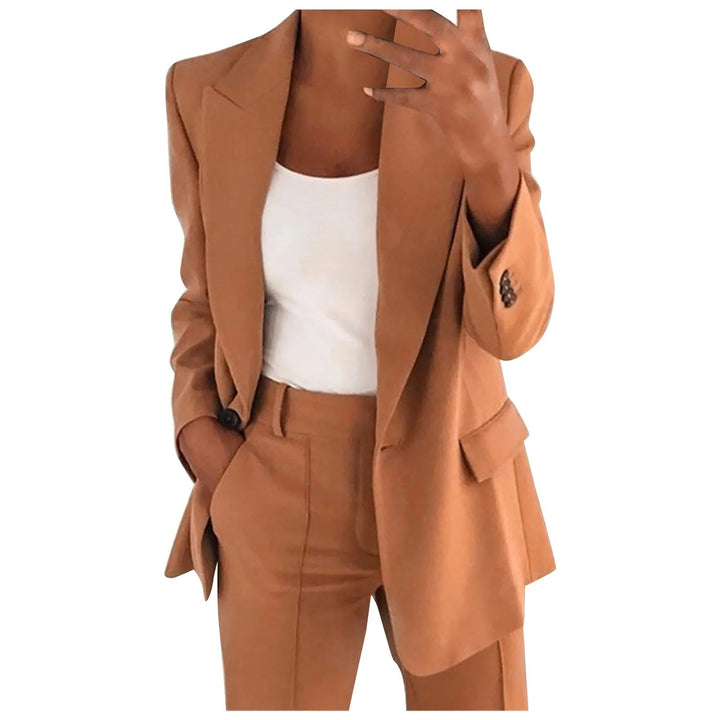Women's Wool Blend Two Piece Tailored Blazer and Trouser Suit