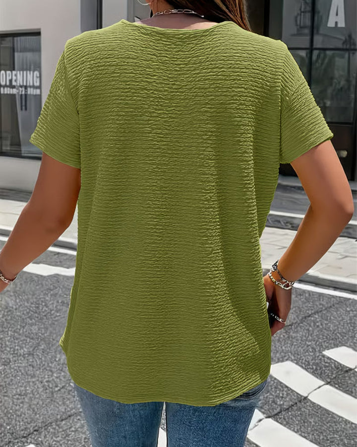 Women's Textured Linen Blend V-Neck Blouse