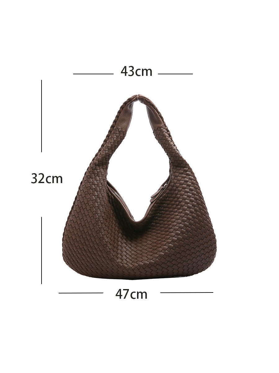 Women Woven Leather Hobo Bag Knot Shoulder Purse