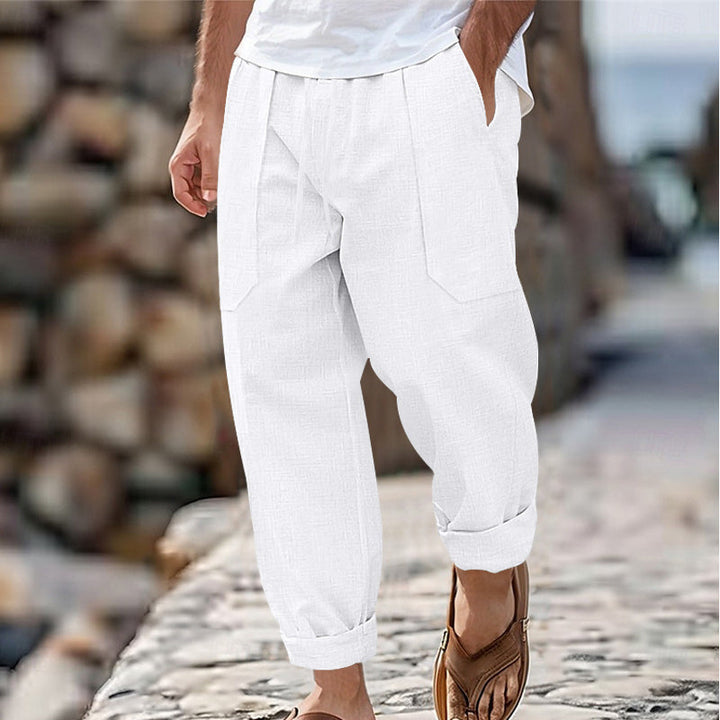 Men's Linen Trousers Relaxed Fit Casual Pants