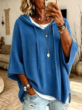 Pull à capuche pour femme, en maille douce mélangée, à manches longues