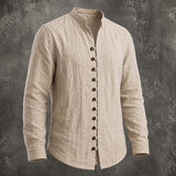 Men's Linen Grandad Shirt Long Sleeve Band Collar Top