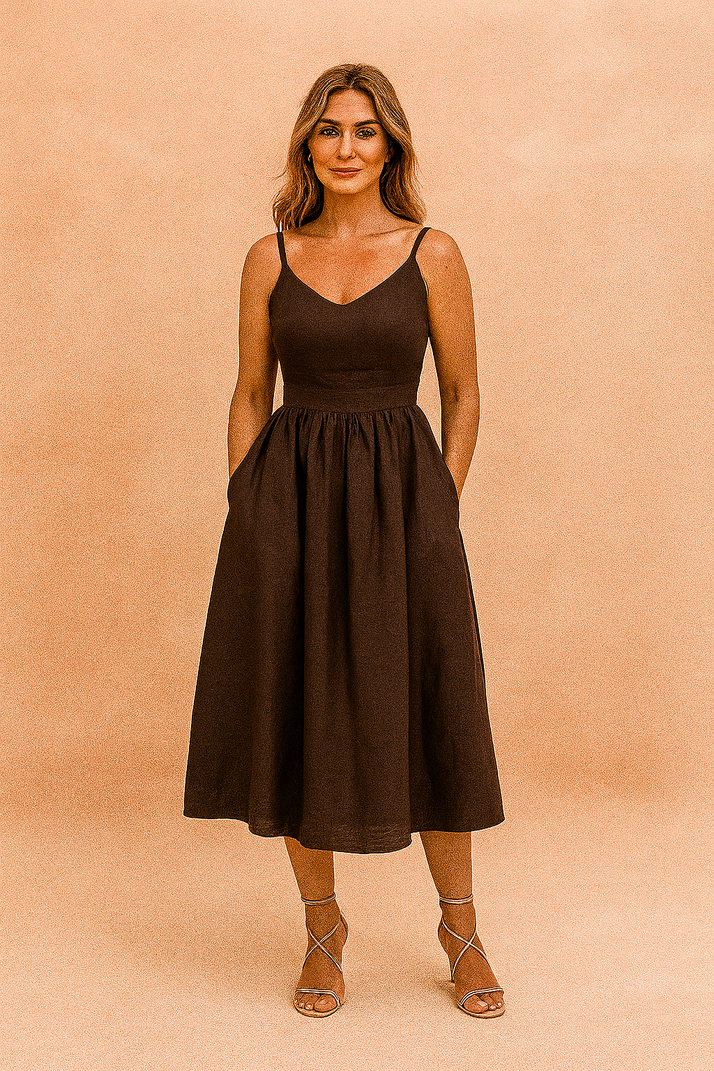 Women's Satin Strappy Split Cami Midi Dress