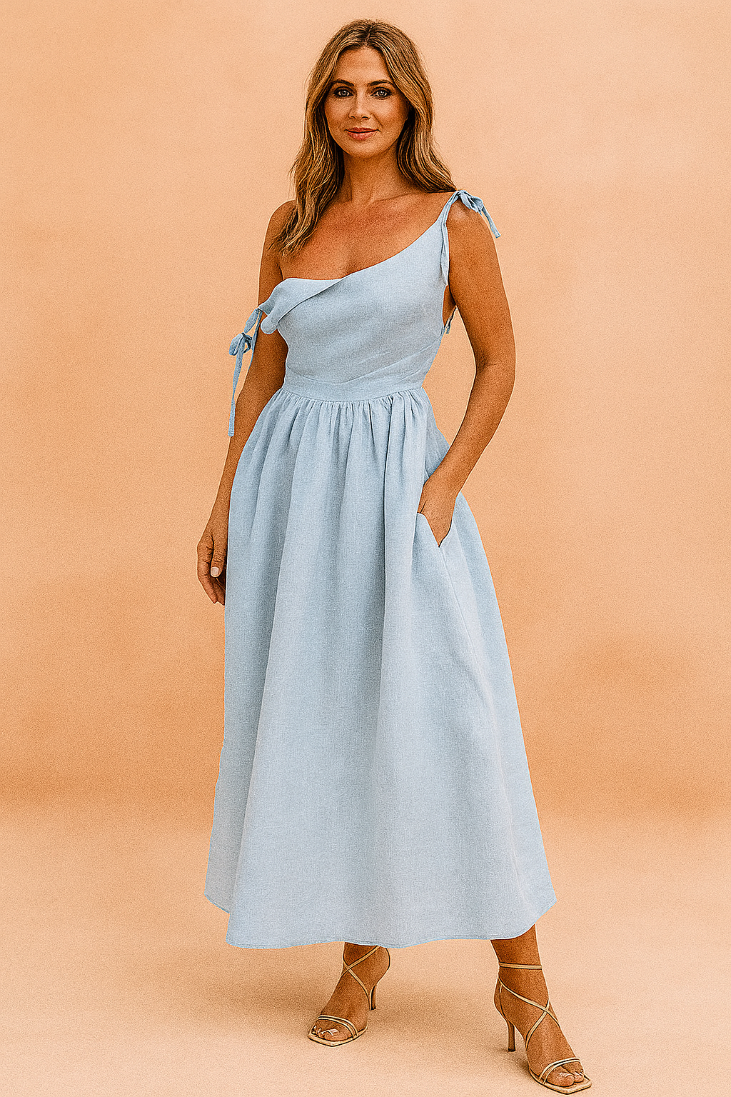 Women's Satin Strappy Split Cami Midi Dress