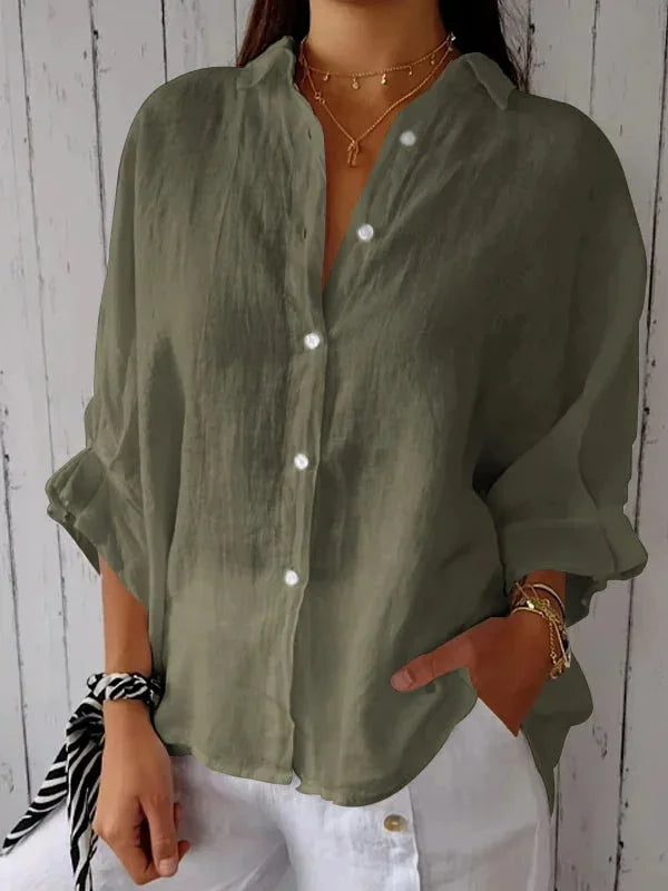 Women's Linen Cotton Button Up Shirt Lightweight Summer Blouse