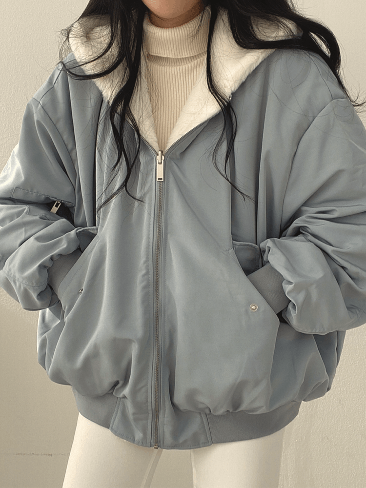 Fleece Hooded Jacket Women's Oversized Bomber