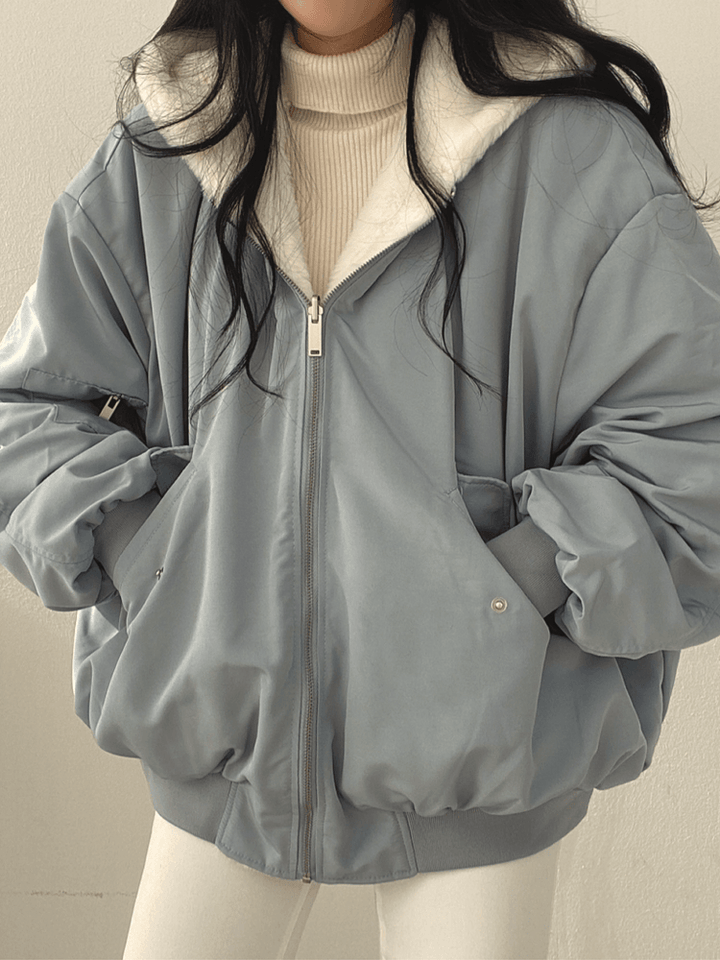Fleece Hooded Jacket Women's Oversized Bomber