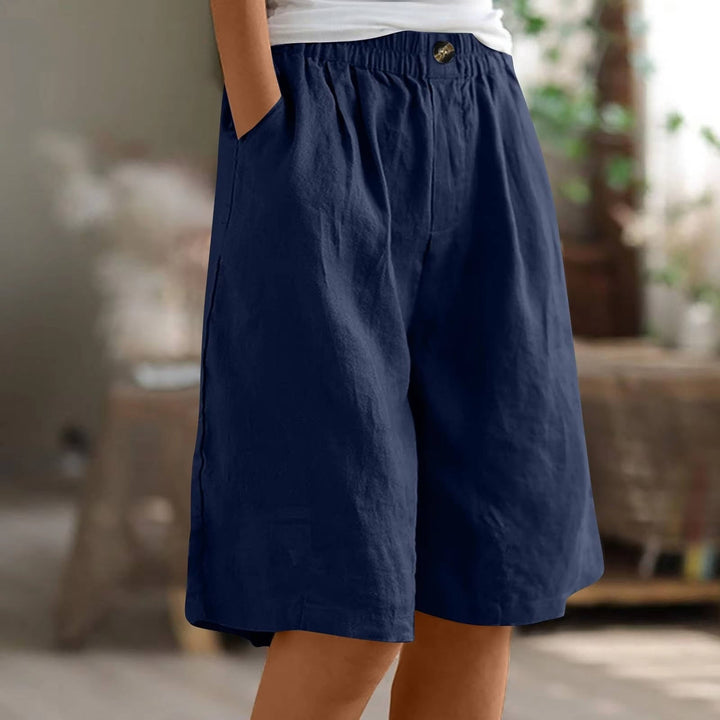 Women's Linen High Waist Elastic Casual Wide Leg Shorts