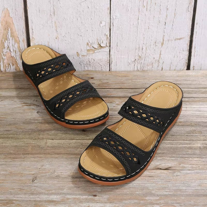 Women's Leather Wedge Slide Sandals