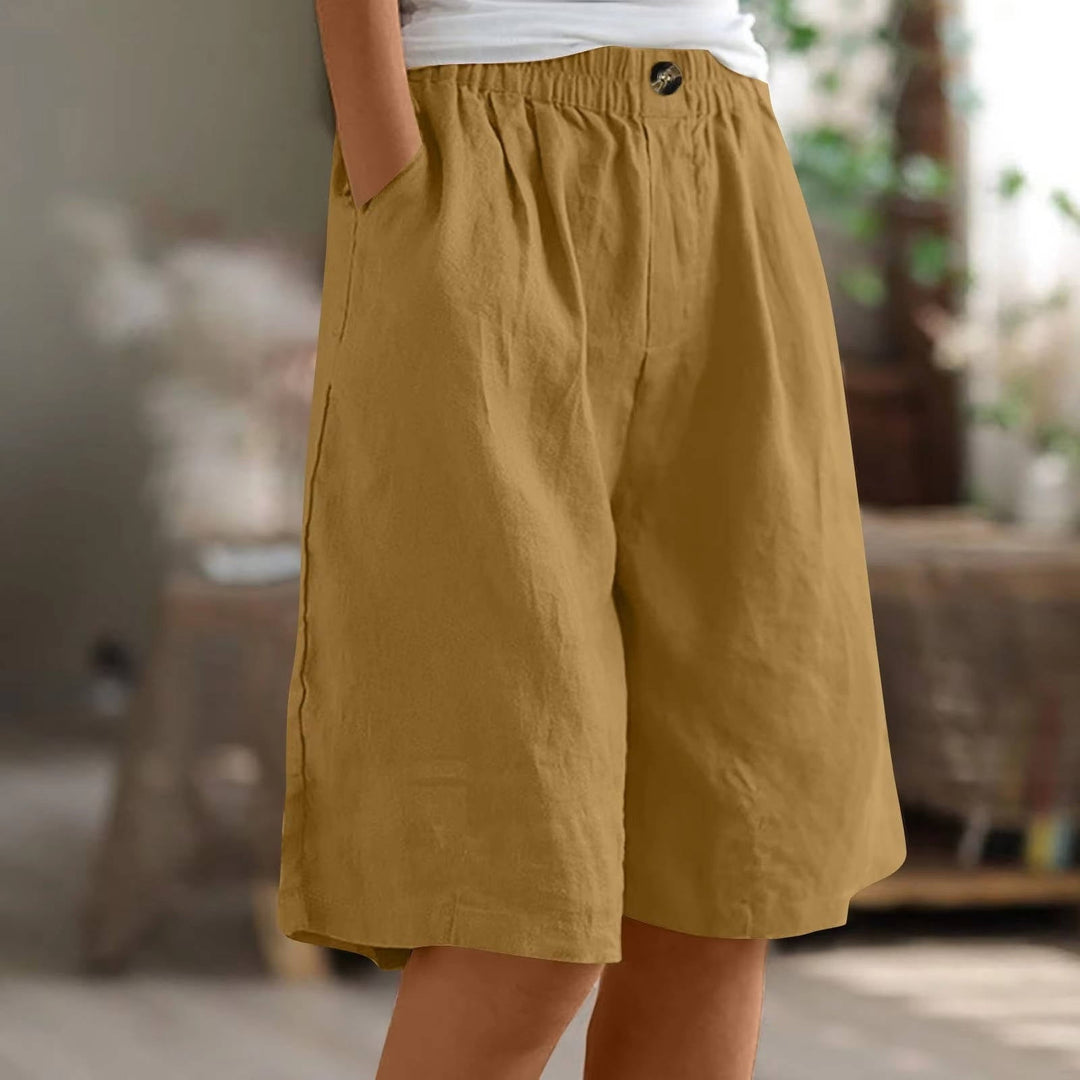 Women's Linen High Waist Elastic Casual Wide Leg Shorts