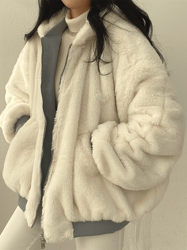 Fleece Hooded Jacket Women's Oversized Bomber