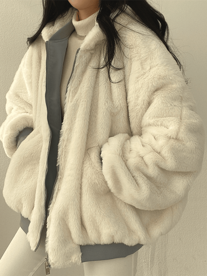 Fleece Hooded Jacket Women's Oversized Bomber