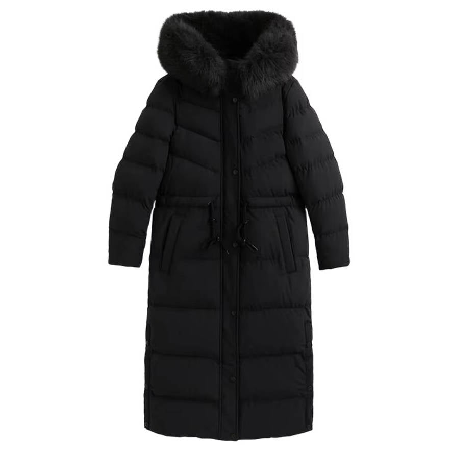 Women's Long Puffer Coat Faux Fur Hood Warm Down Jacket