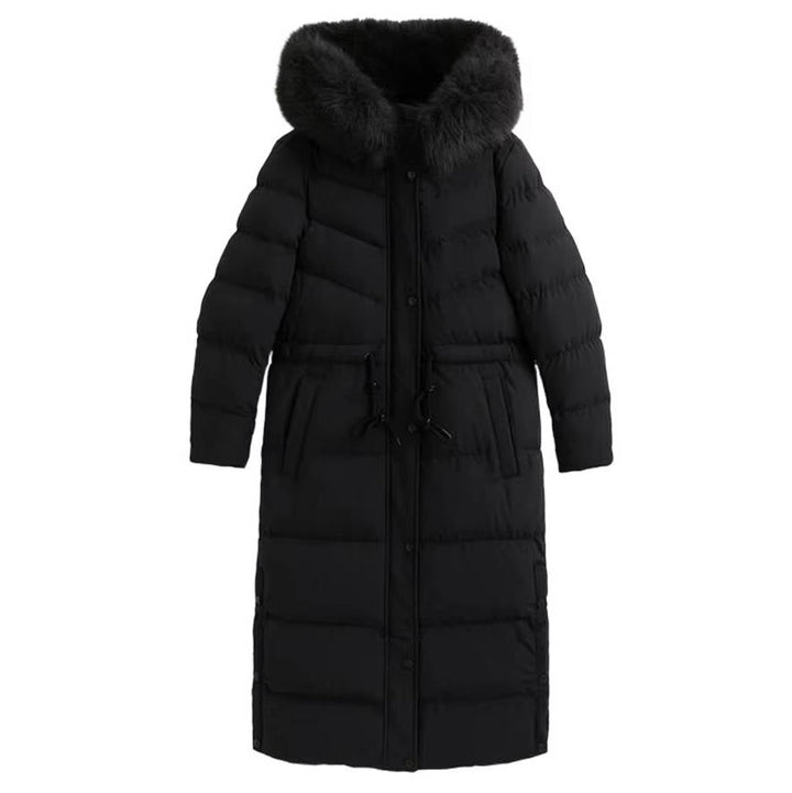 Women's Long Puffer Coat Faux Fur Hood Warm Down Jacket