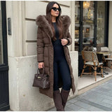 Women's Long Puffer Coat Faux Fur Hood Warm Down Jacket