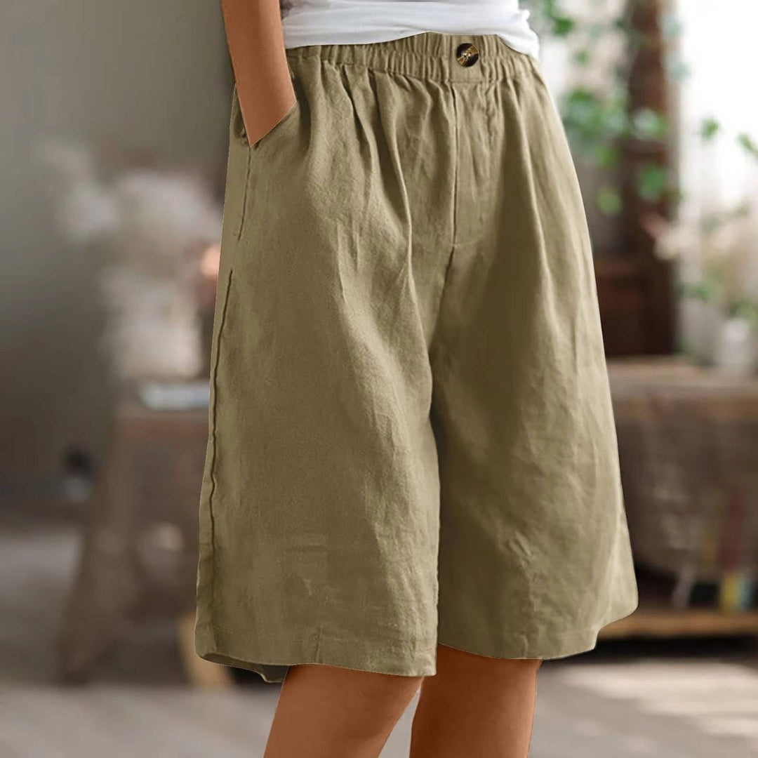 Women's Linen High Waist Elastic Casual Wide Leg Shorts