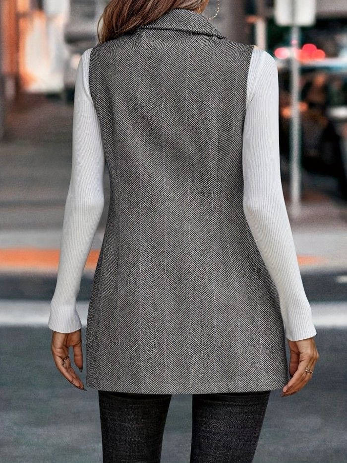 Women's Wool Vest Blazer Double Breasted Sleeveless Jacket