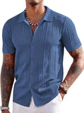 Men's Knit Short Sleeve Polo Shirt Textured Collared Button Up