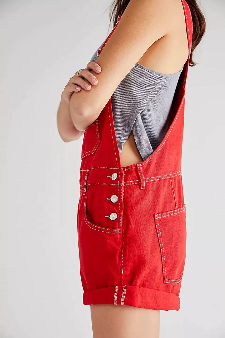 Salopette short en jean pour femme, combinaison short-casquette