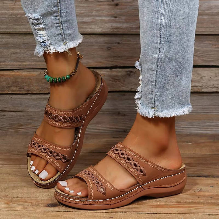 Women's Leather Wedge Slide Sandals
