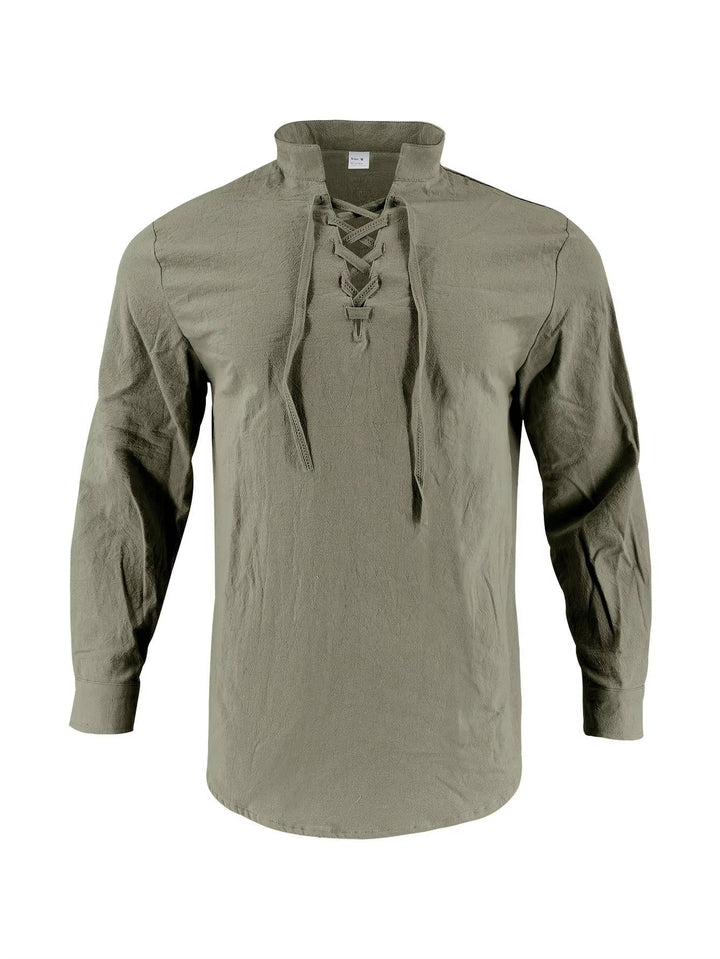 Chemise décontractée pour homme en lin à manches longues, haut respirant