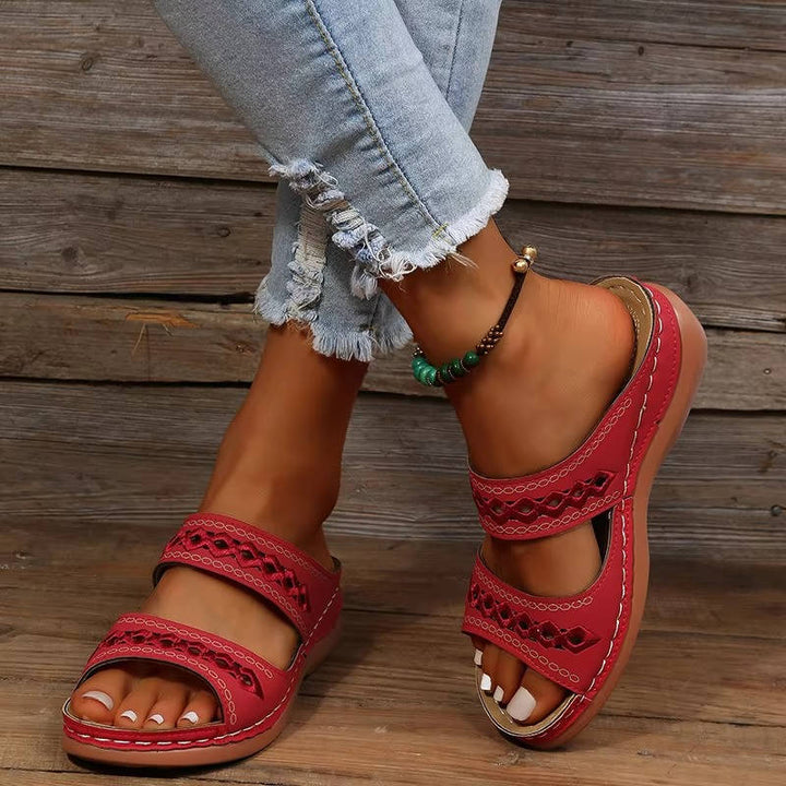 Women's Leather Wedge Slide Sandals