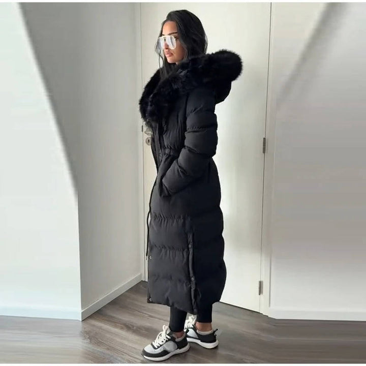 Women's Long Puffer Coat Faux Fur Hood Warm Down Jacket