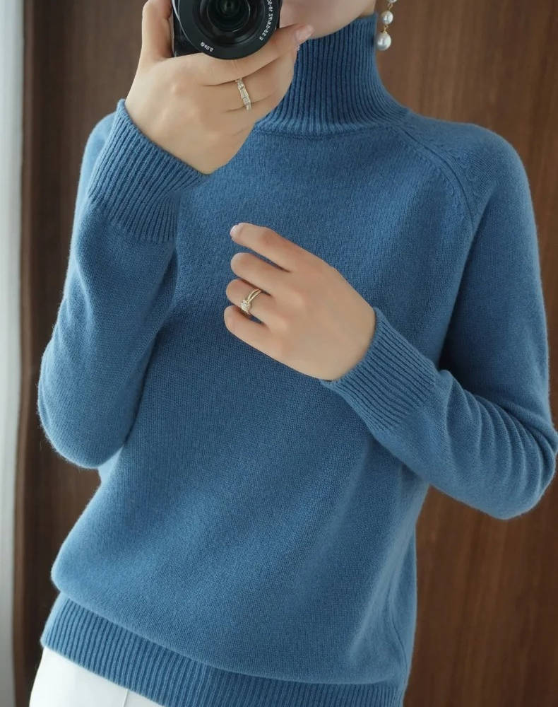Women's Merino Wool Turtleneck Sweater Pullover Knit Top