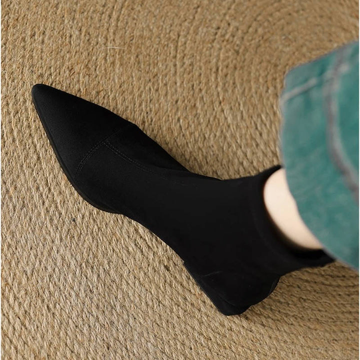 Women's Pointed Toe Suede Stretch Block Heel Ankle Boots