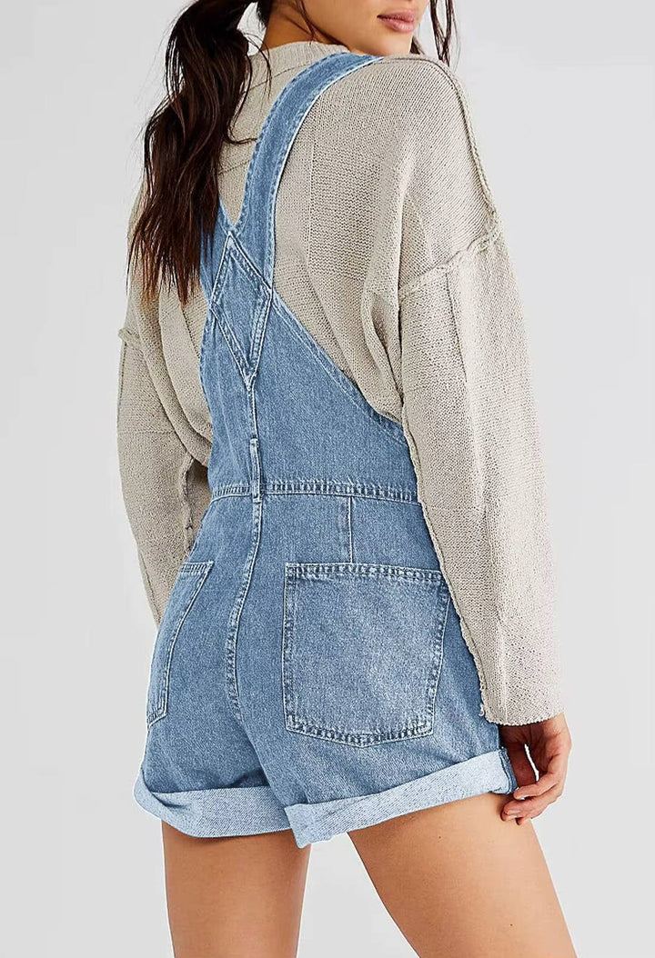 Salopette short en jean pour femme, combinaison short-casquette