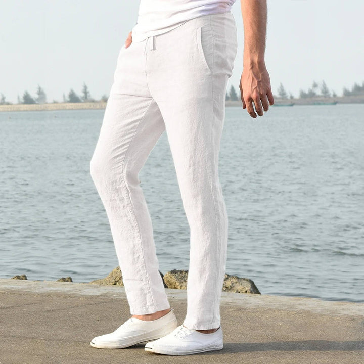 Men's Linen Drawstring Trousers Casual Elastic Waist Pants