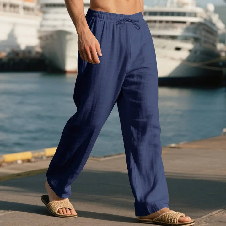 Men's Drawstring Loose Fit Casual Beach Trousers Linen Pants